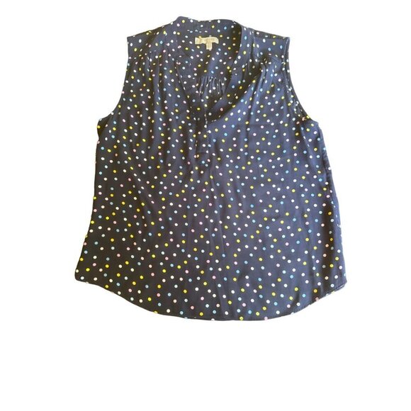 Hobbs London Armelle Split Neck Blouse Blue Mulitcolor Polka Dot Sleeveless Sz 8 - Picture 1 of 5